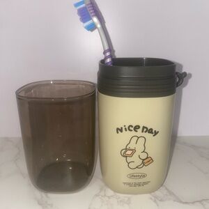 Toothbrush Holder Set - Cream and Brown